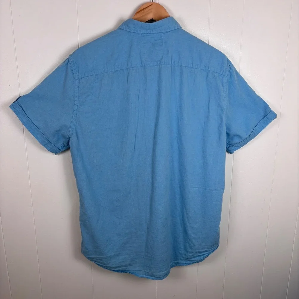 Limon Company Linen‎ Shirt Roll Tab Short Sleeve Casual Blue - Measures Large